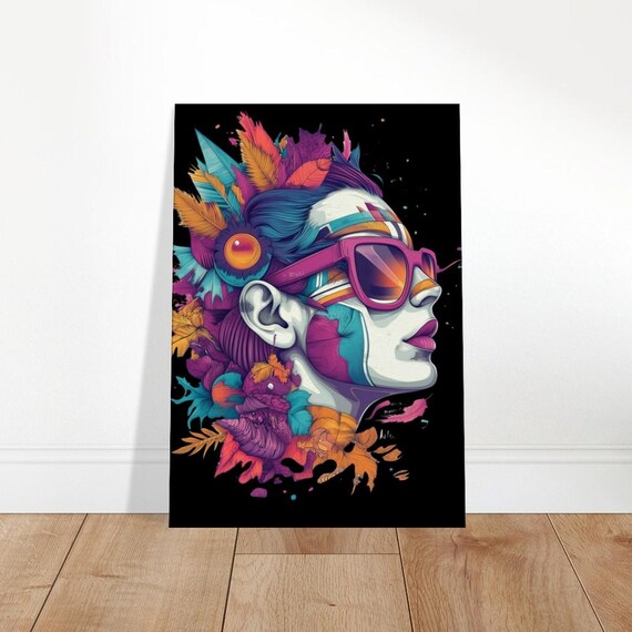 Vibrant Neon Portrait Colorful Sunglasses Pop Modern Wall Art