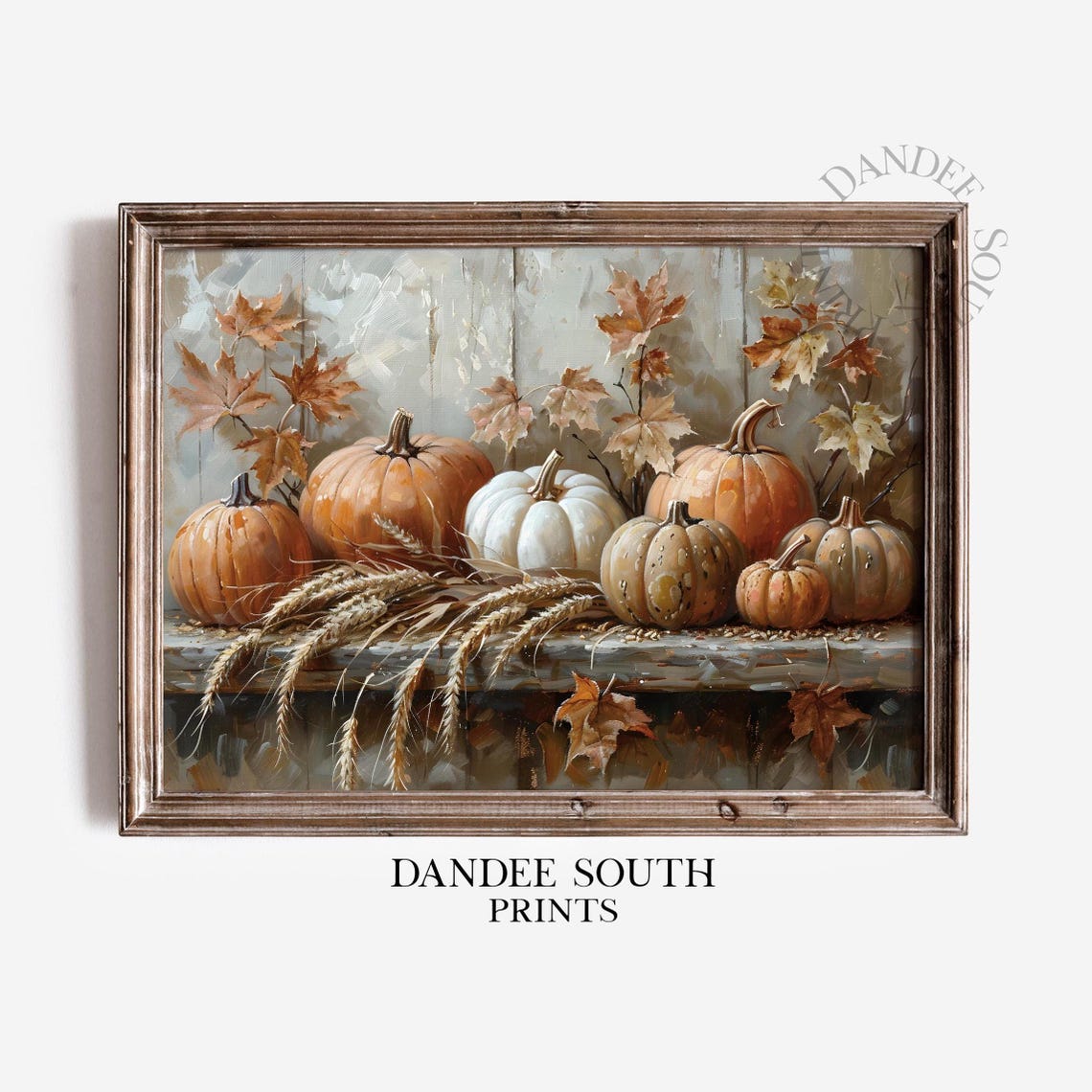 Rustic Fall Pumpkins Wall Art Autumn Leaves Thanksgiving Decor Vintage Farmhouse 644