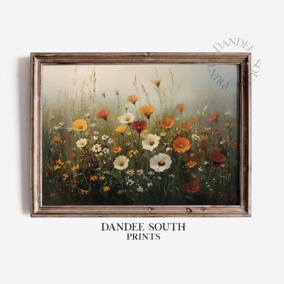 Fall Wildflowers Field Wall Art Vintage Flowers Autumn Landscape Oil Painting Home Decor 527