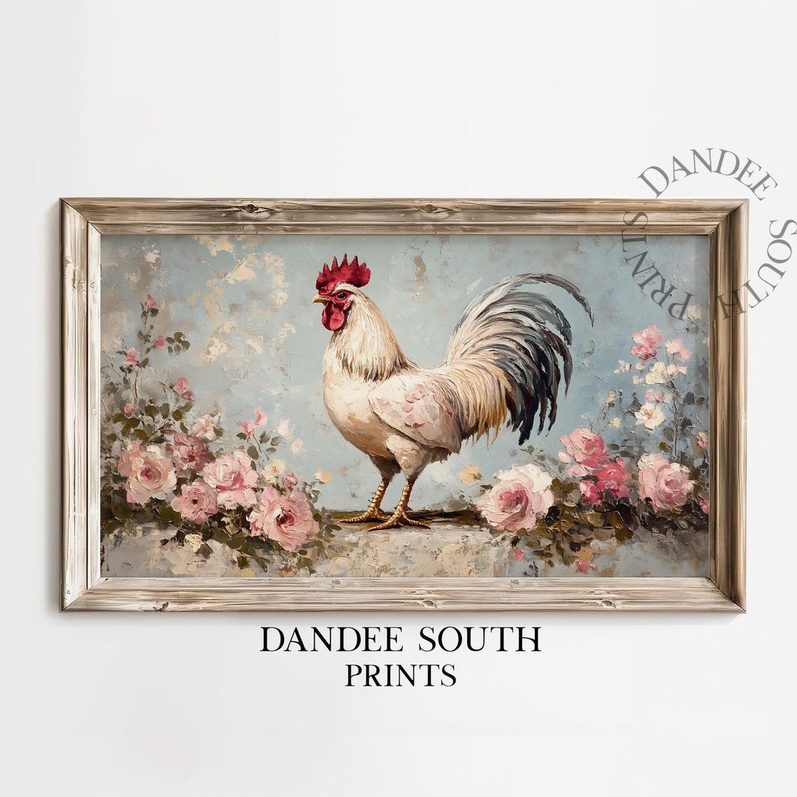White Rooster With Pink Roses Vintage Shabby Chic Farmhouse Poster