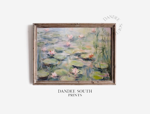 Impressionist Water Lilies Pink Blooms on Serene Pond Art Poster