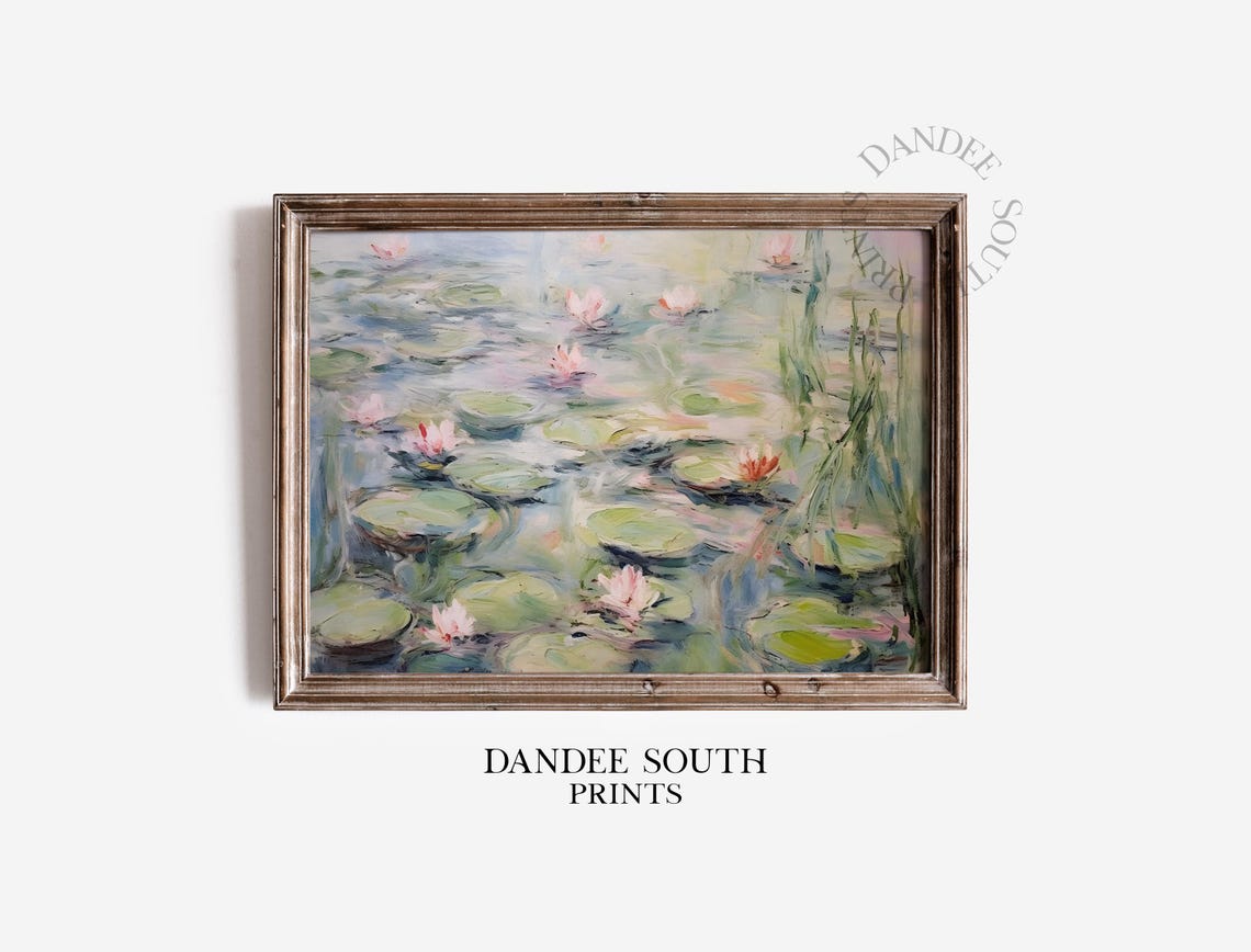 Impressionist Water Lilies Pink Blooms on Serene Pond Art Poster