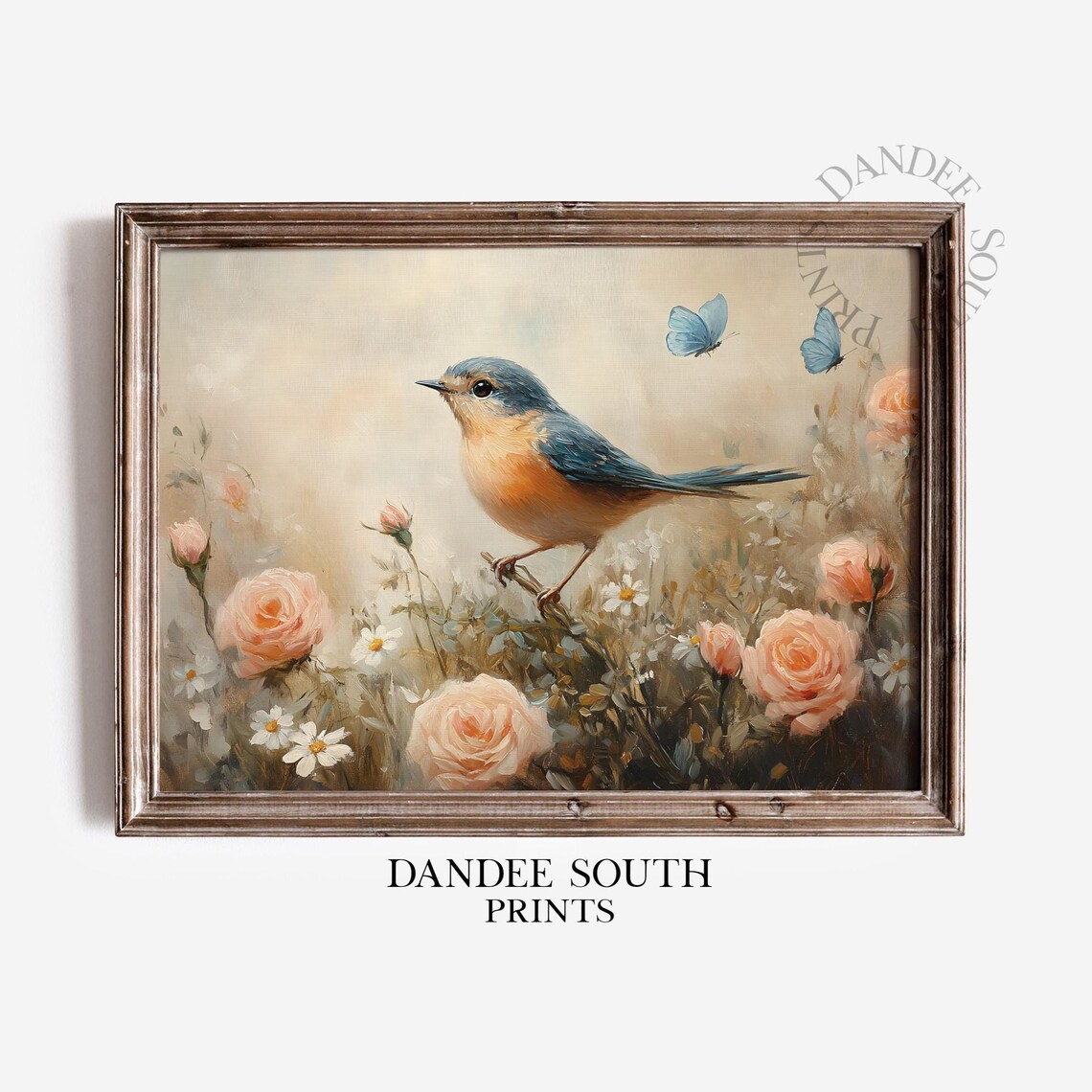 Vintage Spring Bird Art Print, Neutral Farmhouse Decor
