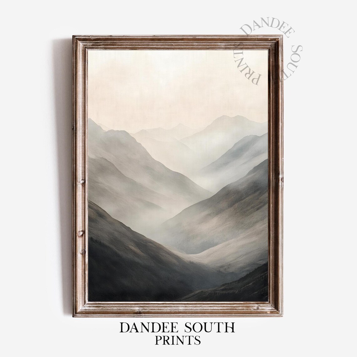 Misty Mountain Ridges Neutral Watercolor Minimalist Landscape Poster