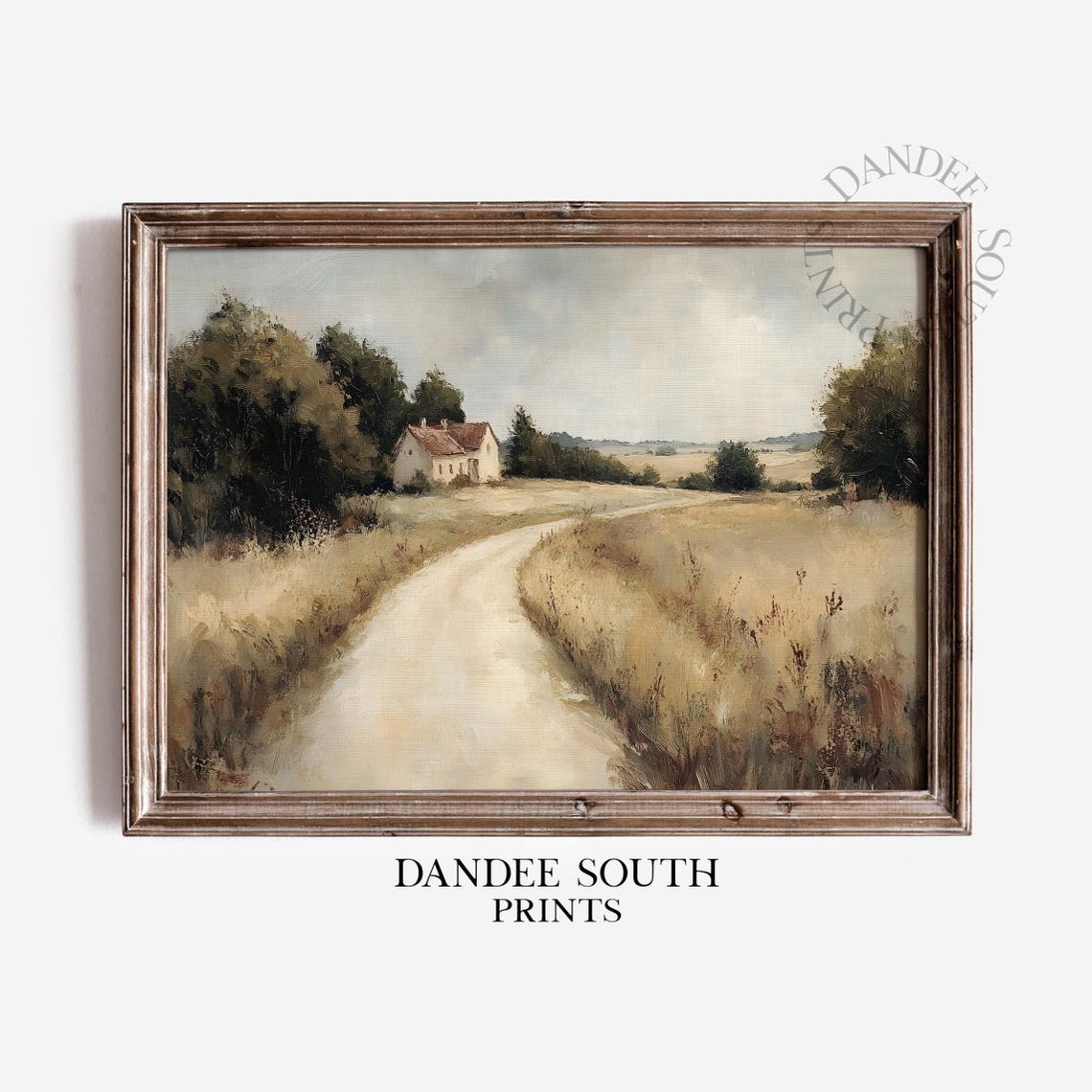 Country Road Farmhouse Golden Field Vintage Landscape Poster