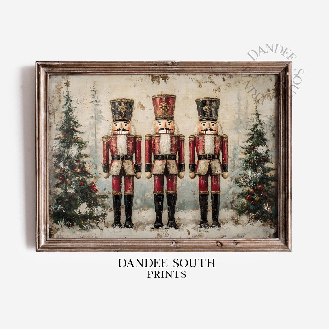 Vintage Christmas Nutcracker Trio Red Uniform Painting Poster