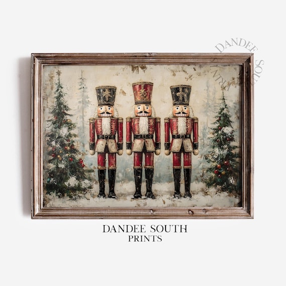 Vintage Christmas Nutcracker Trio Red Uniform Painting Poster