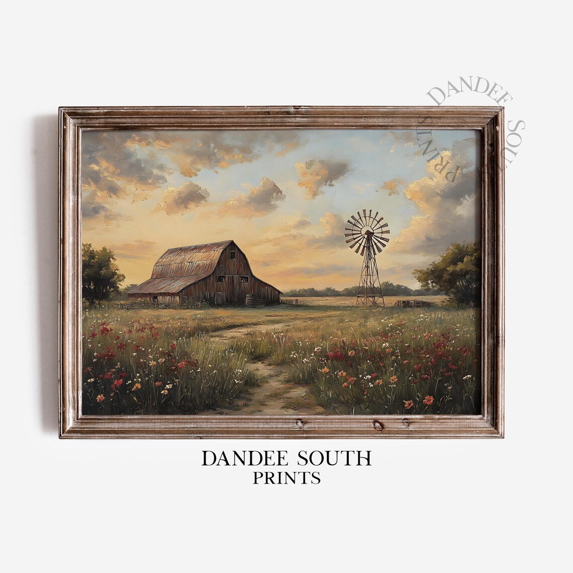 Rustic Barn and Windmill Farmhouse Vintage Print