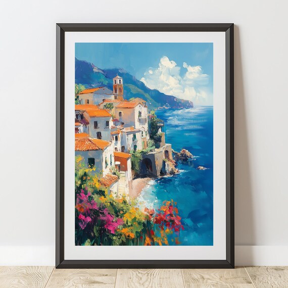 Amalfi Coast Italy Seaside Village Cliffside View Mediterranean Travel Poster
