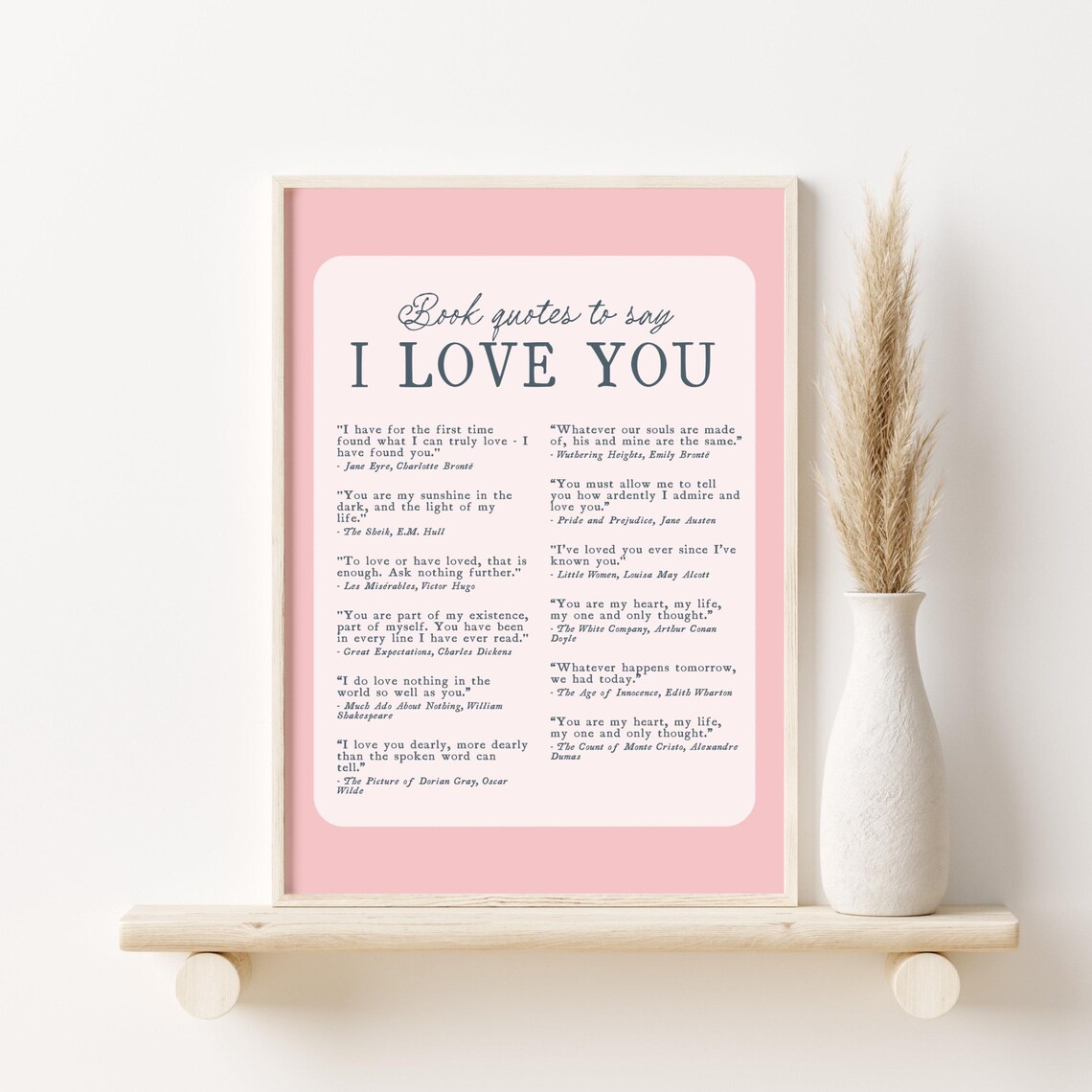Book Quotes to Say I Love You Classic Literature Romance Poster