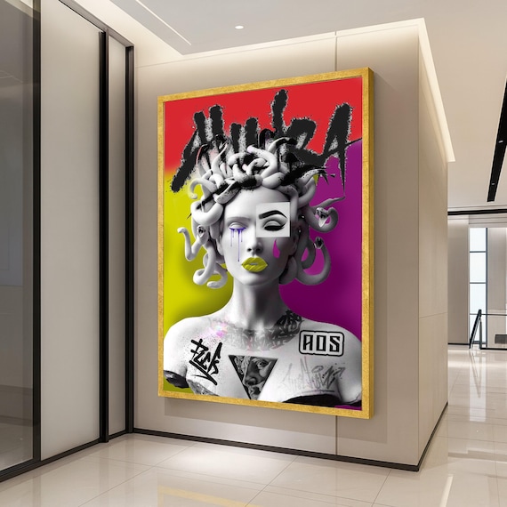 Mythical Medusa Street Art Graffiti Pop Neon Modern Portrait Poster