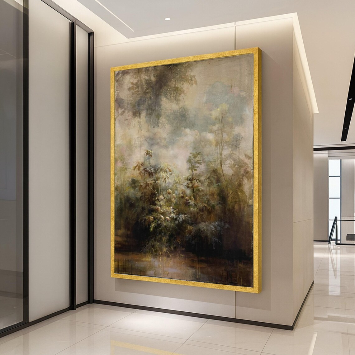 Misty Forest Wetland Atmospheric Nature Oil Painting Wall Art
