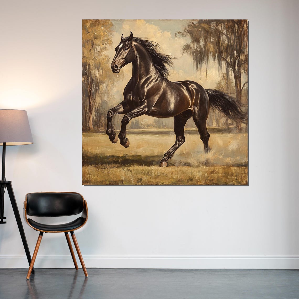 Black Stallion Golden Meadow Classic Equestrian Oil Style Print - Image 2