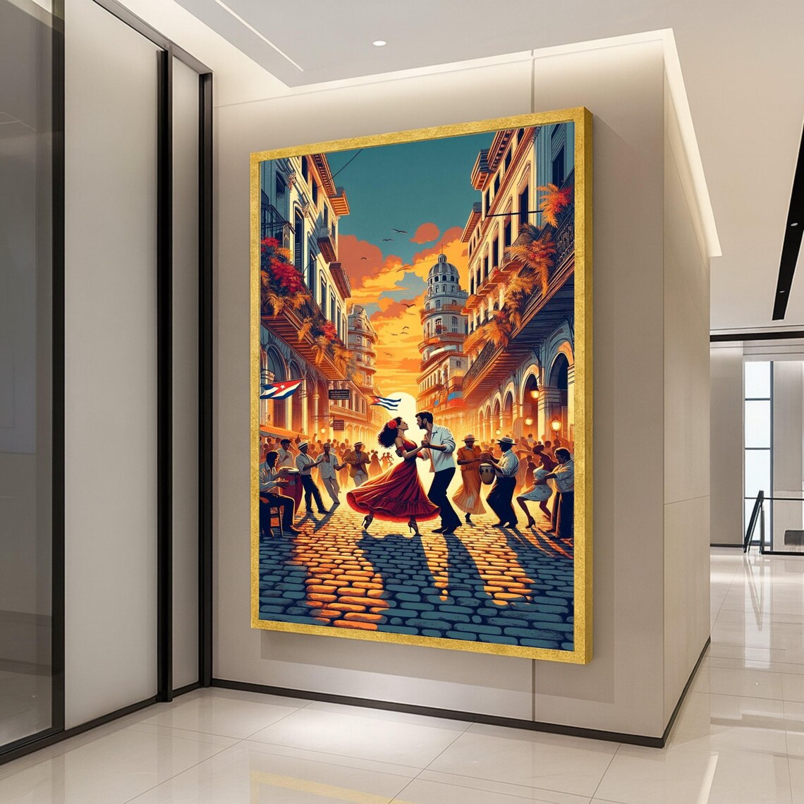 Havana Cuba Street Salsa Dance Sunset Vibrant Latin Art Print