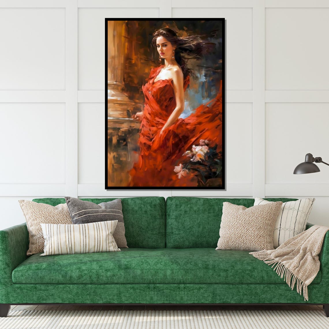 Woman in Flowing Red Gown Painterly Romantic Portrait Poster - Image 5