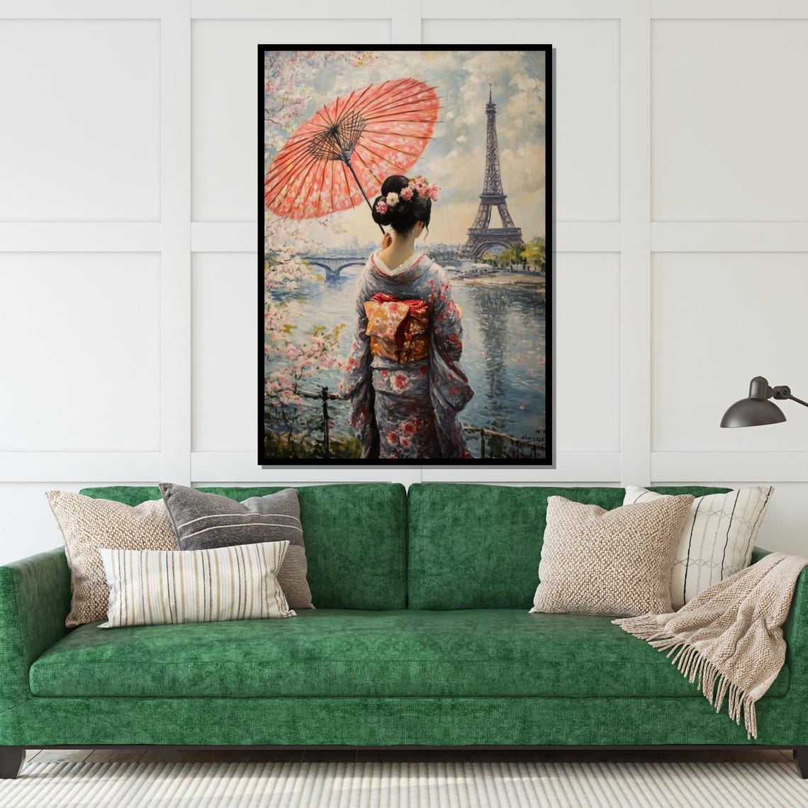Geisha Eiffel Tower Paris Pink Parasol Cultural Fusion Art Poster - Image 5