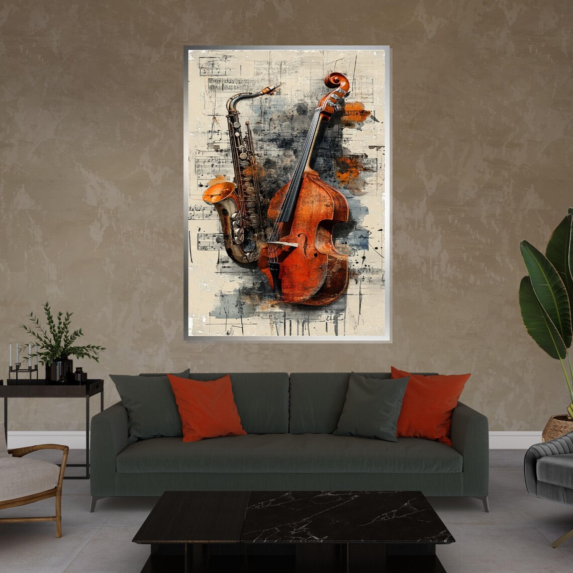 Saxophone Double Bass Aged Sheet Music Vintage Jazz Club Poster - Image 4