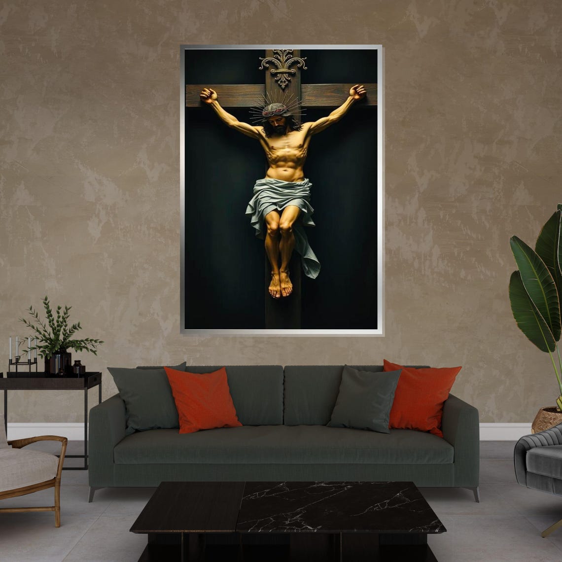 Christ On The Cross Baroque Crucifixion Dark Religious Wall Art - Image 4