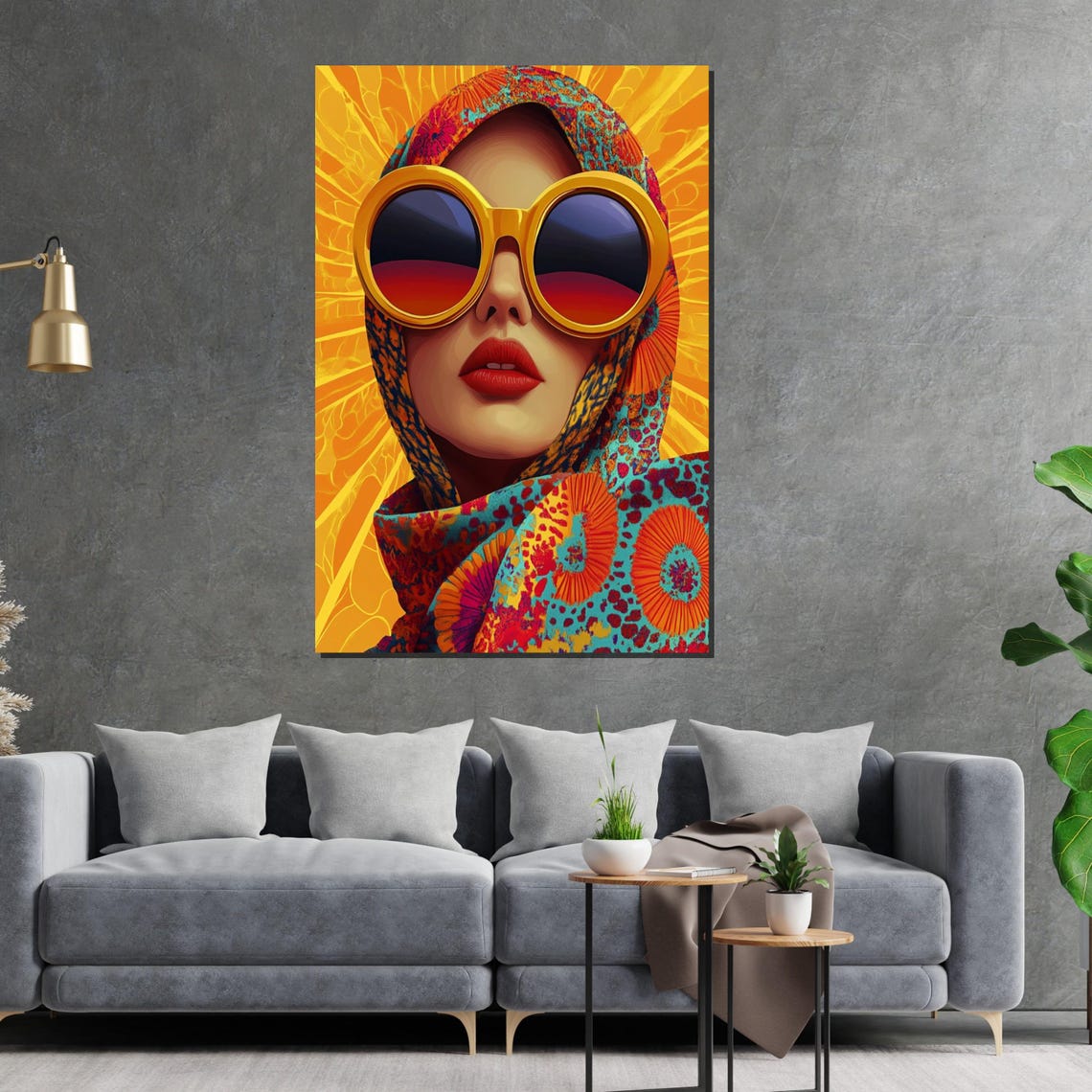 Retro Lady With Round Sunglasses And Colorful Headscarf Style Poster - Image 2