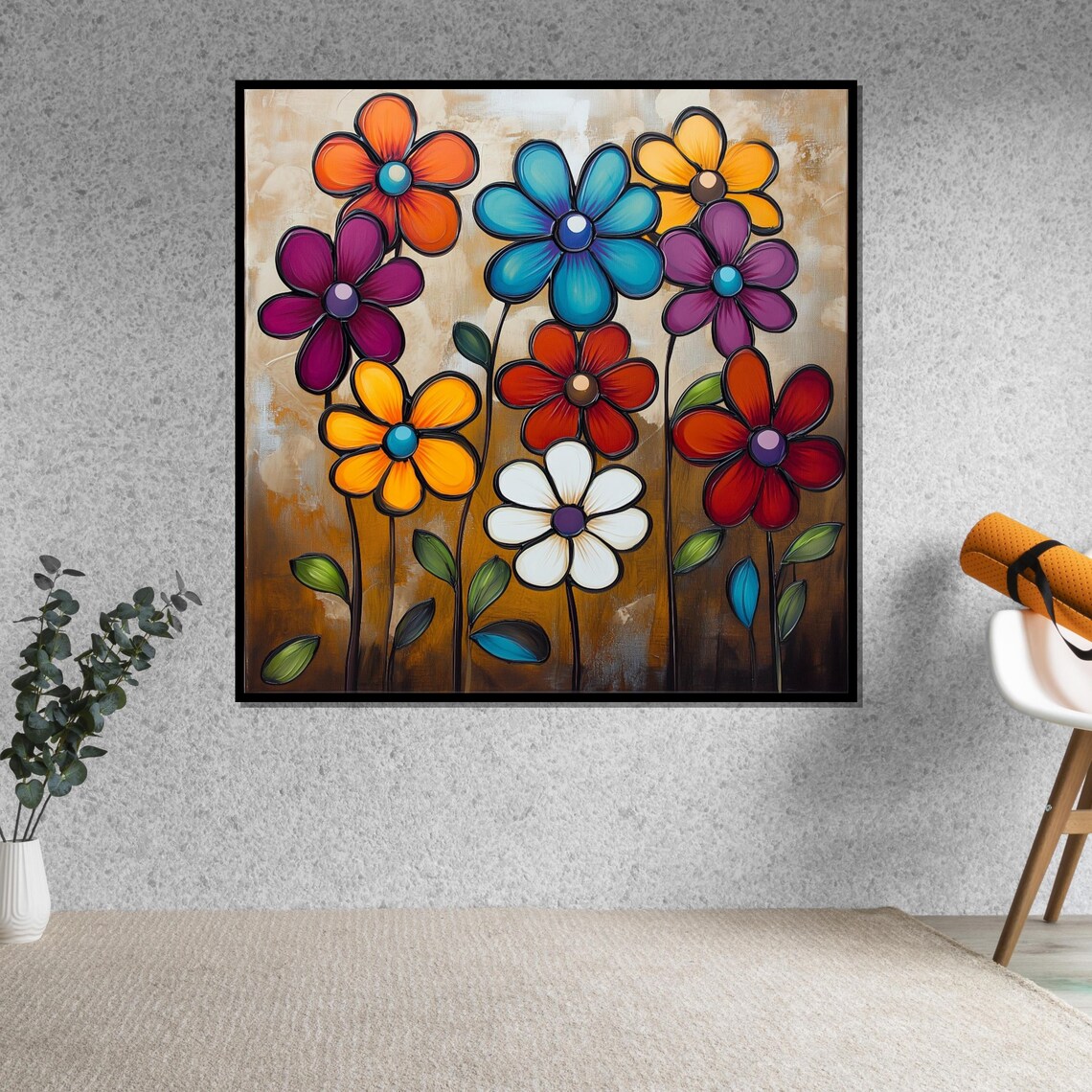 Whimsical Folk Art Flowers Colorful Naive Painting Art Poster - Image 5