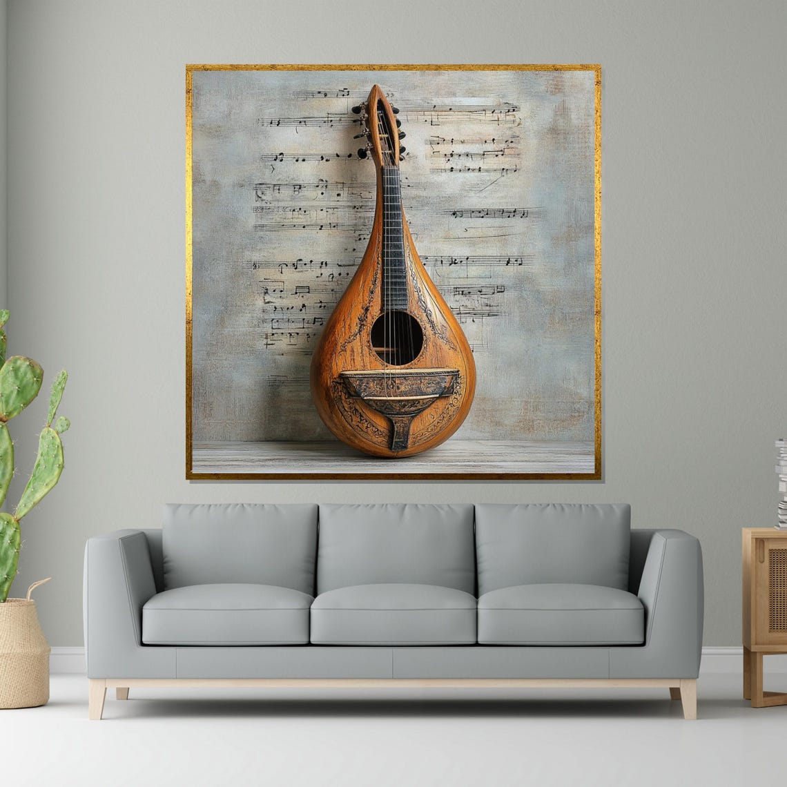 Vintage Mandolin Sheet Music Rustic Wooden Instrument Poster