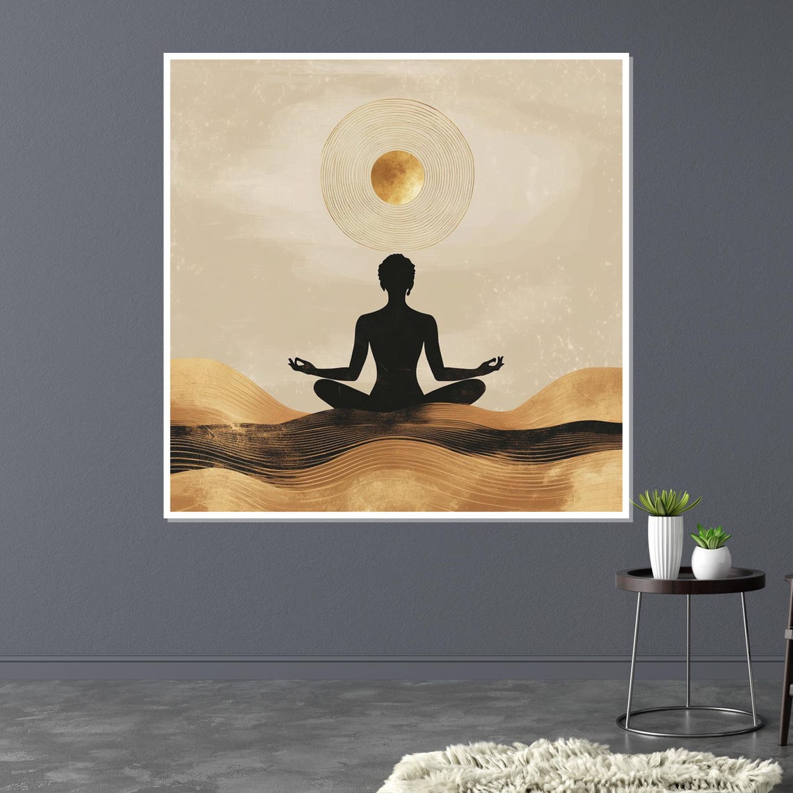 Meditating Silhouette Golden Dunes Sun Minimalist Art Poster - Image 3