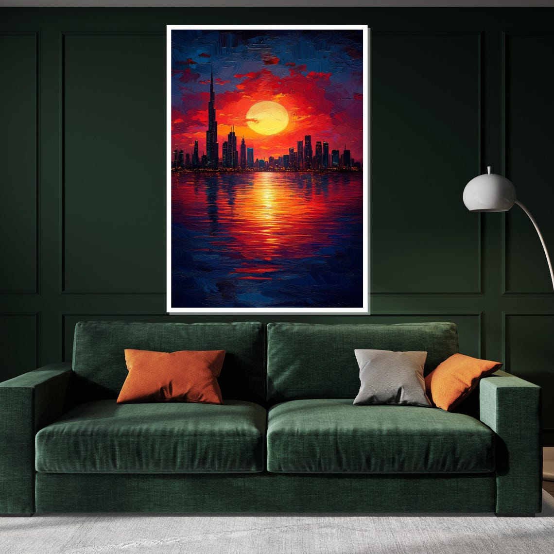 Stunning Dubai Skyline Sunset Burj Khalifa Red Sky Cityscape Poster - Image 3