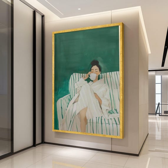 Cozy Morning Routine Canvas Woman Relaxing With Coffee Art Home Comfort Wall Decor Modern Lifestyle Relaxation Ready To Hang