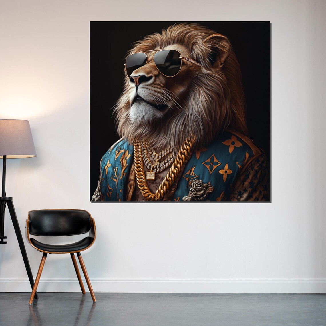 Lion In Sunglasses With Gold Chains Luxury Hipster Animal Art Poster - Image 2