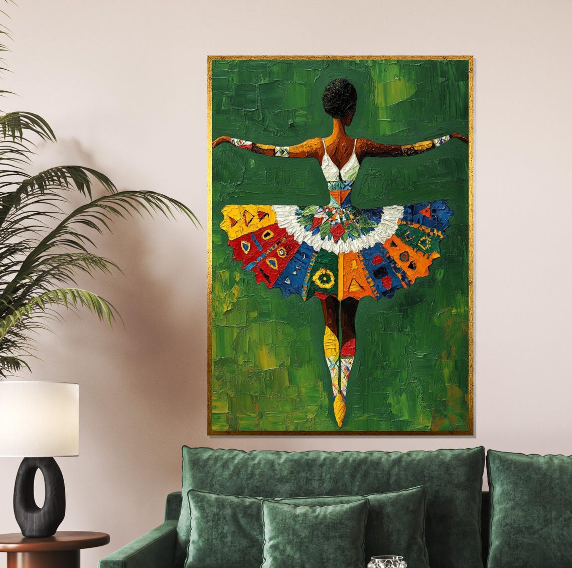 Ballerina in Colorful Patchwork Tutu Seen from Behind Art Poster