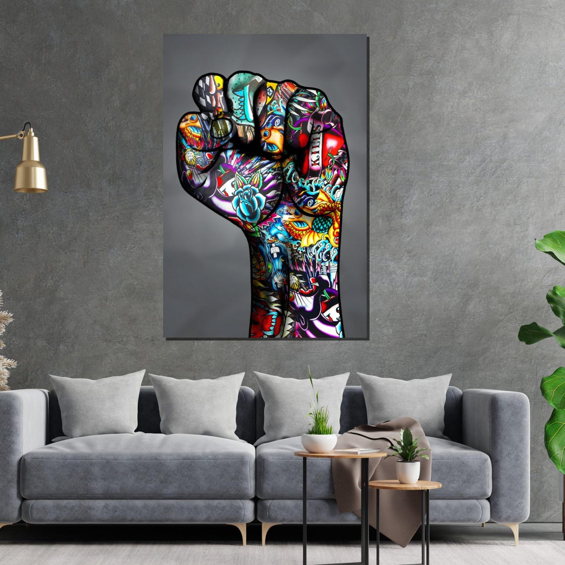 Colorful Tattoo Flash Raised Fist Bold Power Symbol Art Poster - Image 2
