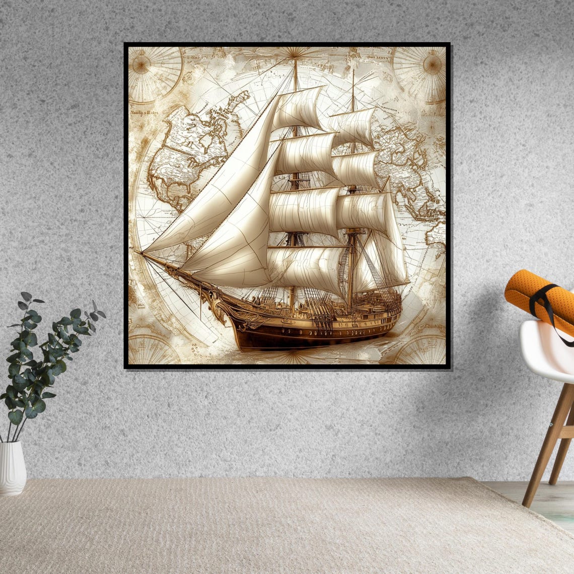 Vintage Sailing Ship Old World Map Sepia Nautical Historic Art Poster - Image 5