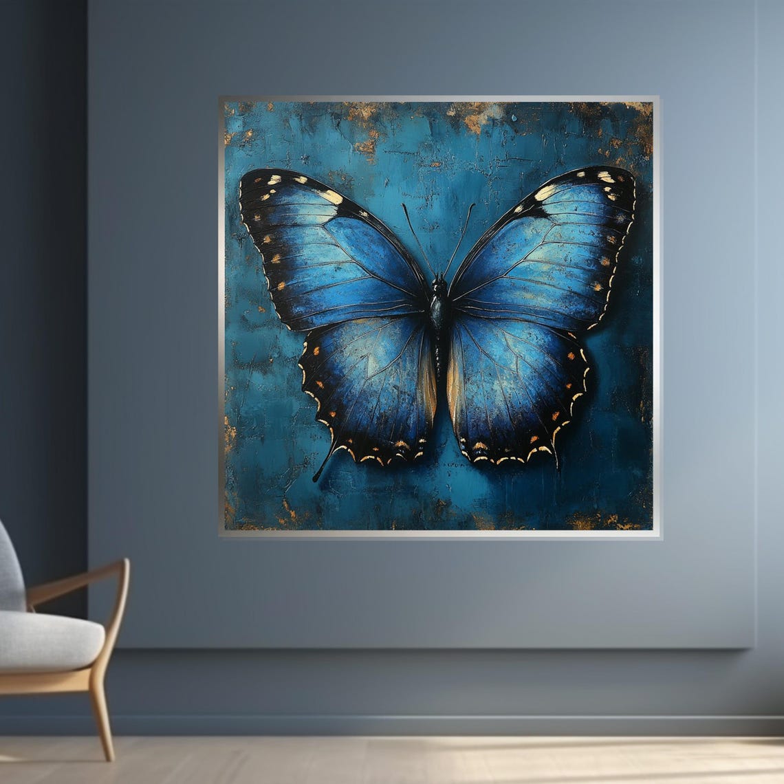 Blue Morpho Butterfly Teal Textured Background Nature Art Poster - Image 4
