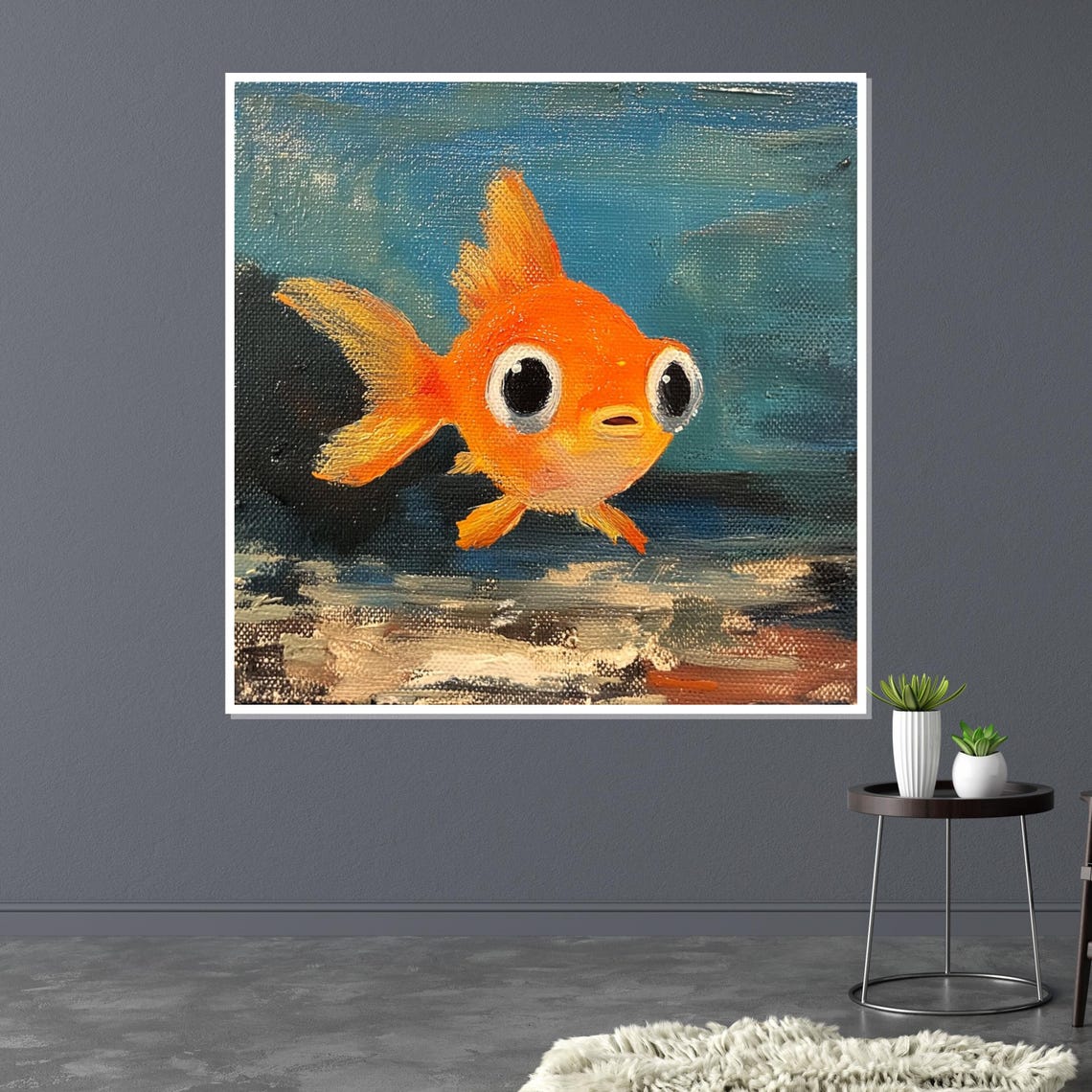 Cute Orange Goldfish Big Eyes Whimsical Painted Fish Art Poster - Image 3