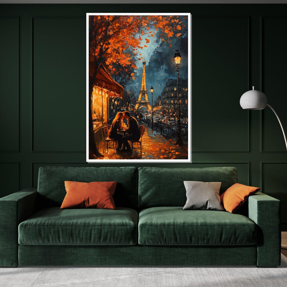 Romantic Paris Evening Couple Kissing Eiffel Tower Cafe Street Poster - Image 3
