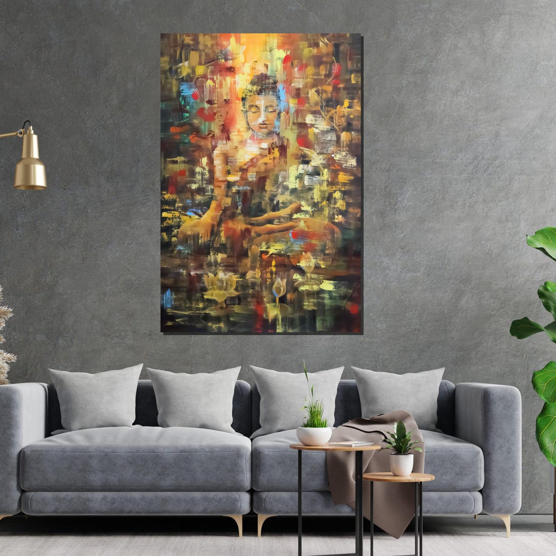 Golden Buddha Meditating Abstract Impressionist Spiritual Art Poster - Image 2