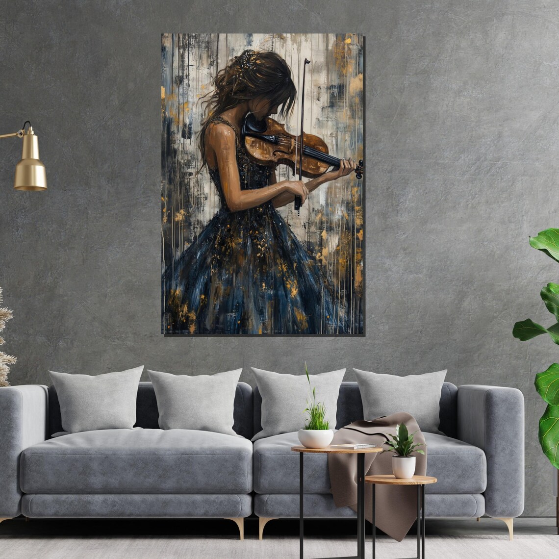 Graceful Woman Playing Violin Elegant Musician Oil Painting Poster - Image 2