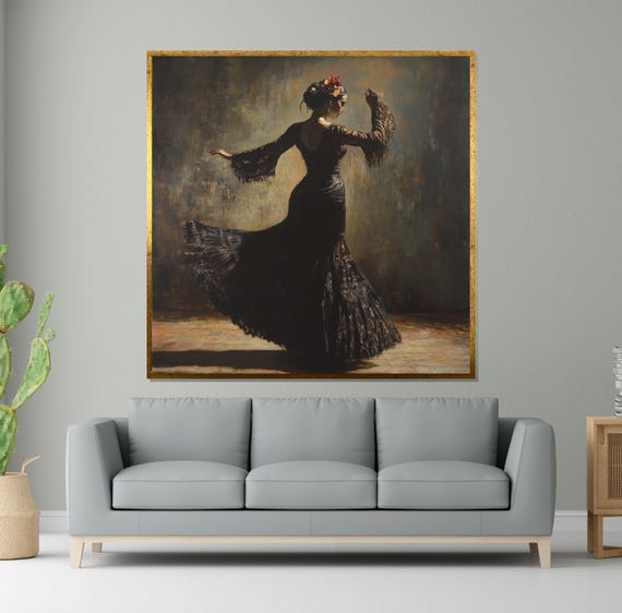 Flamenco Dancer Elegant Dance Art Spanish Flamenco Print Wall Art Design Ready To Hang Decoration