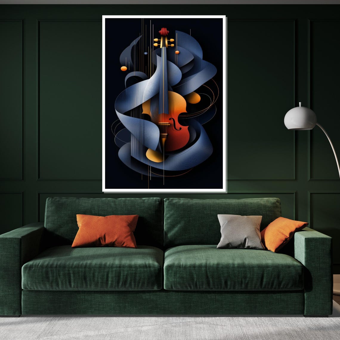 Stylized Violin Blue Geometric Ribbons Sleek Modern Art Poster - Image 3