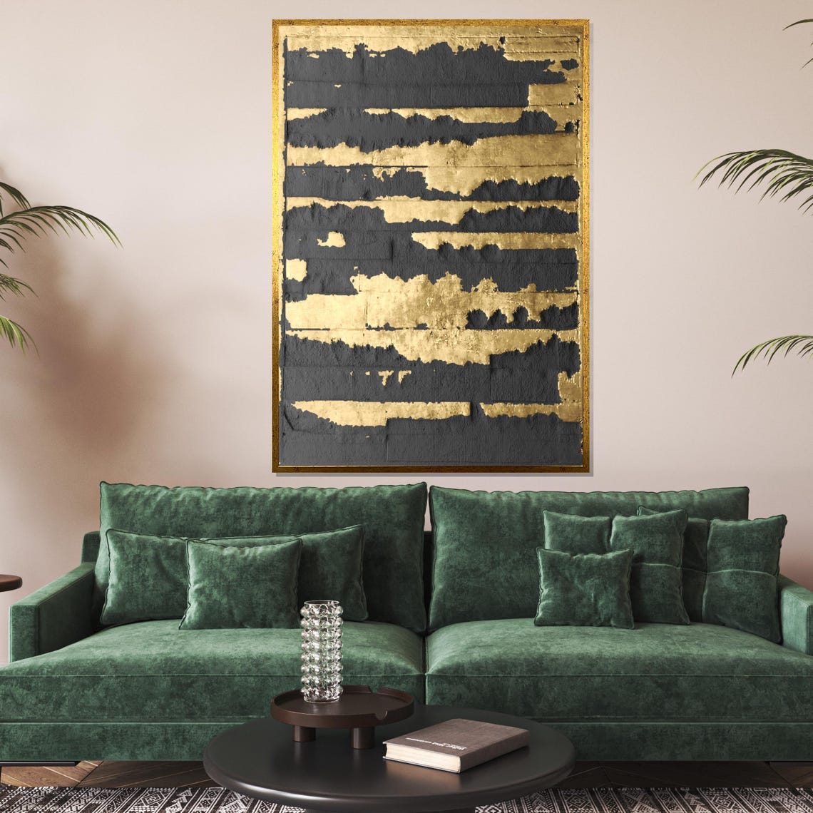 Gold Stripes Black Textured Bands Bold Modern Abstract Poster