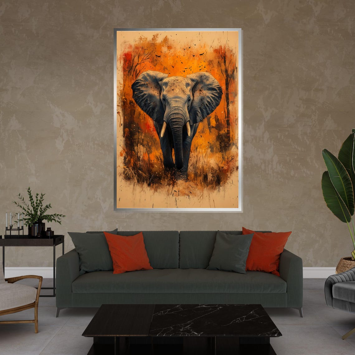 African Elephant Walking Autumn Splatter Vibrant Safari Art Poster - Image 4