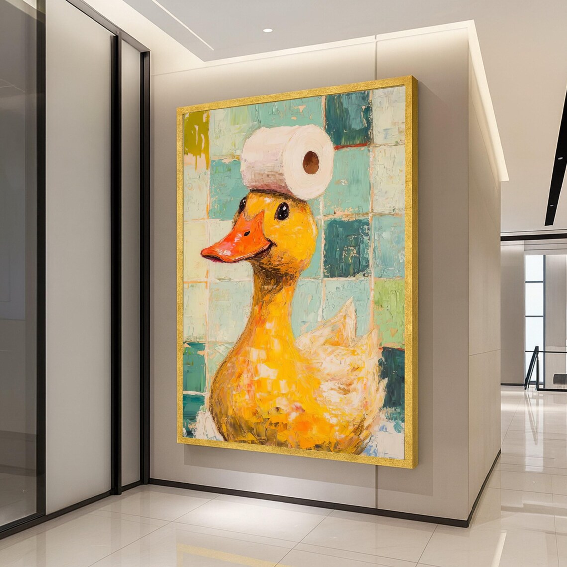 Playful Yellow Duck With Paper Roll Poster Print