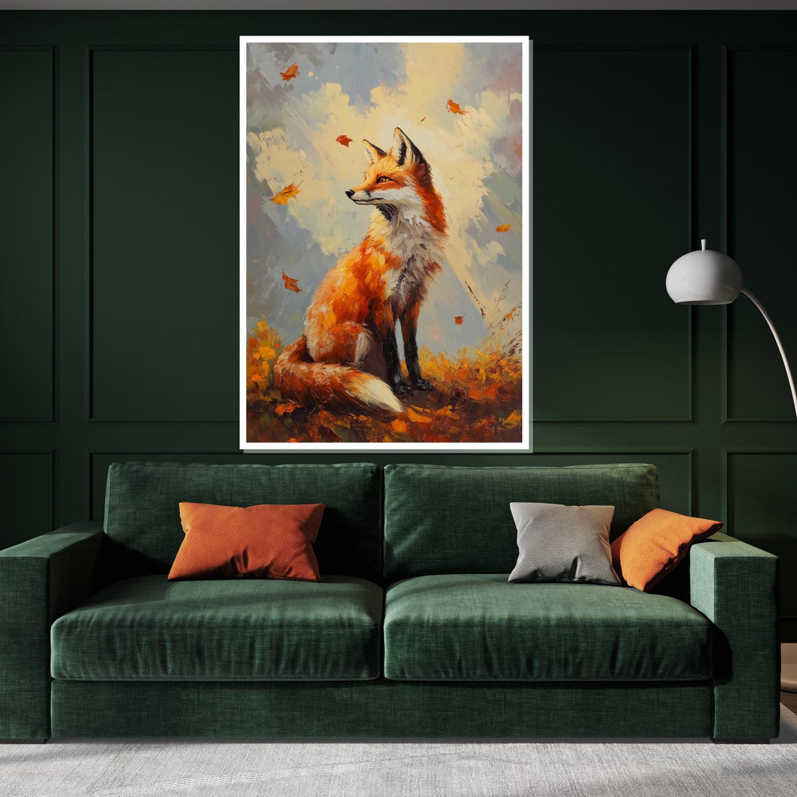 Autumn Red Fox in Falling Leaves Woodland Wildlife Art Poster - Image 3