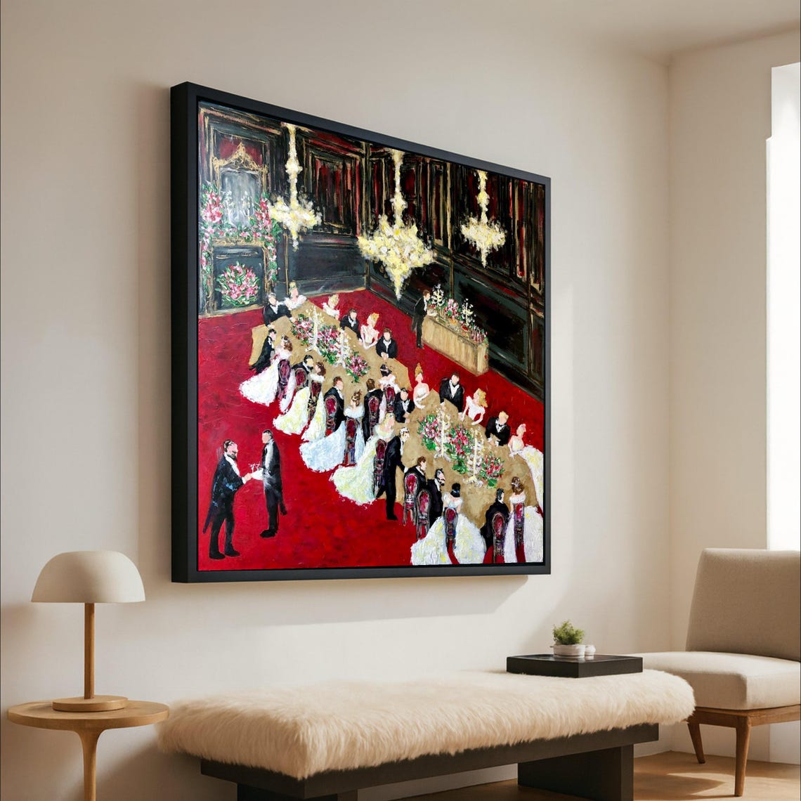 Elegant Victorian Banquet Ballroom Dinner Party Painting Poster