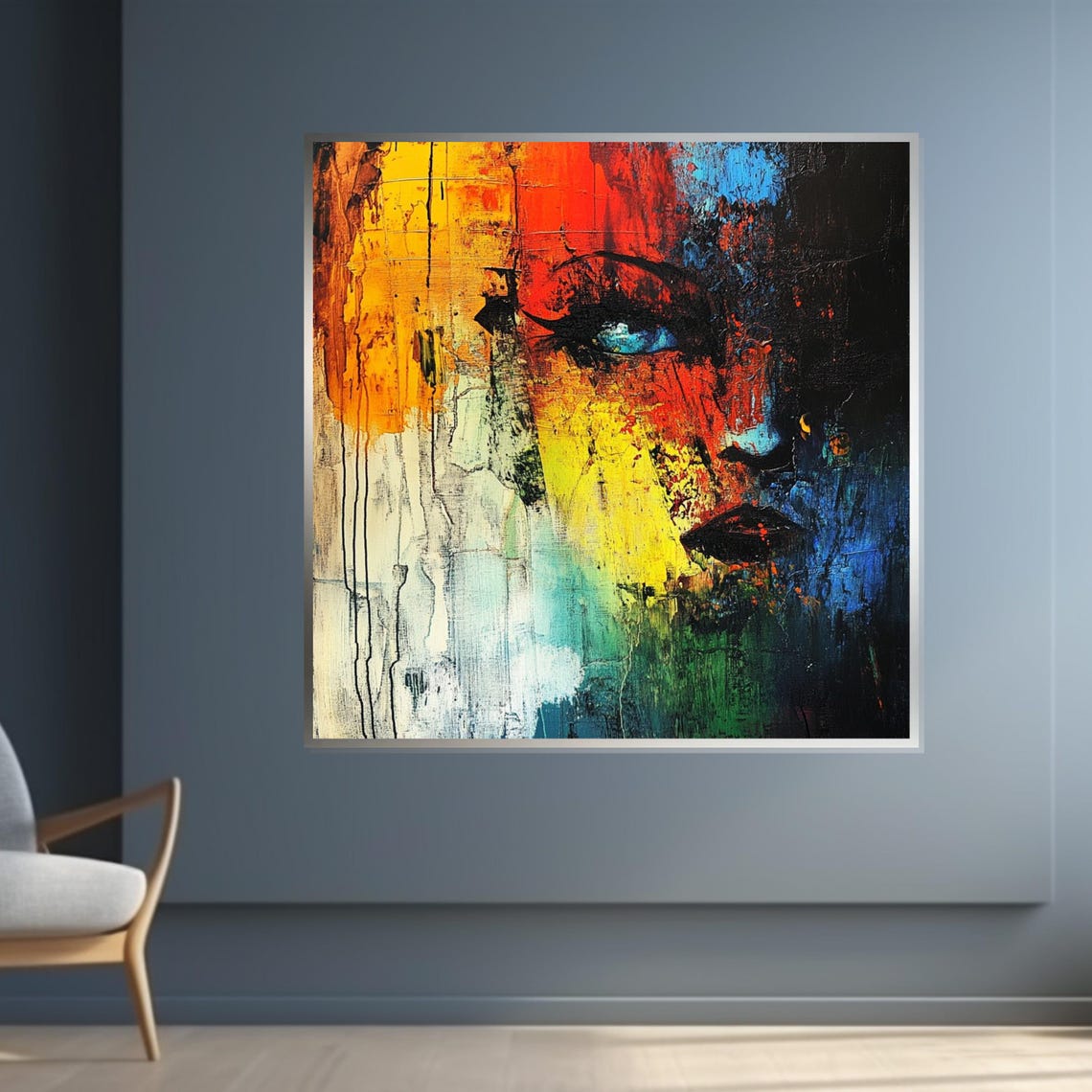 Vivid Multicolor Abstract Face Portrait Modern Expressionist Poster - Image 4