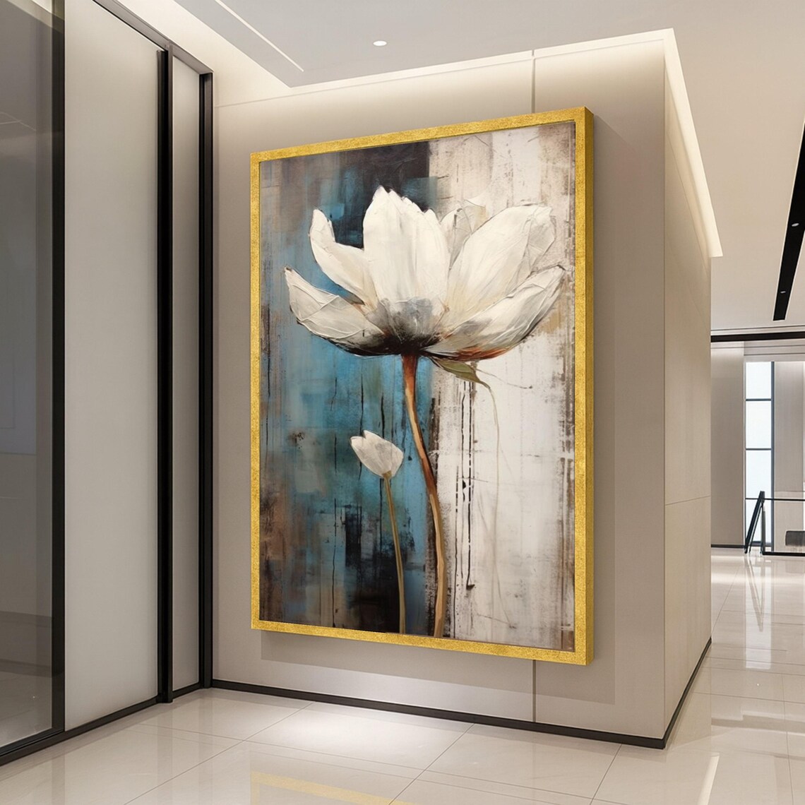 White Flower Canvas Print Elegant Floral Wall Art Modern Botanical Decoration Minimalist Ready To Hang Decor