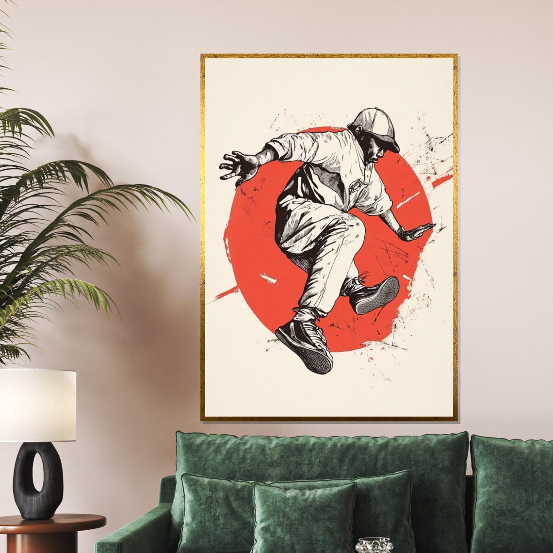 Street Breakdancer Midair Vivid Red Sun Circle Pop Art Poster
