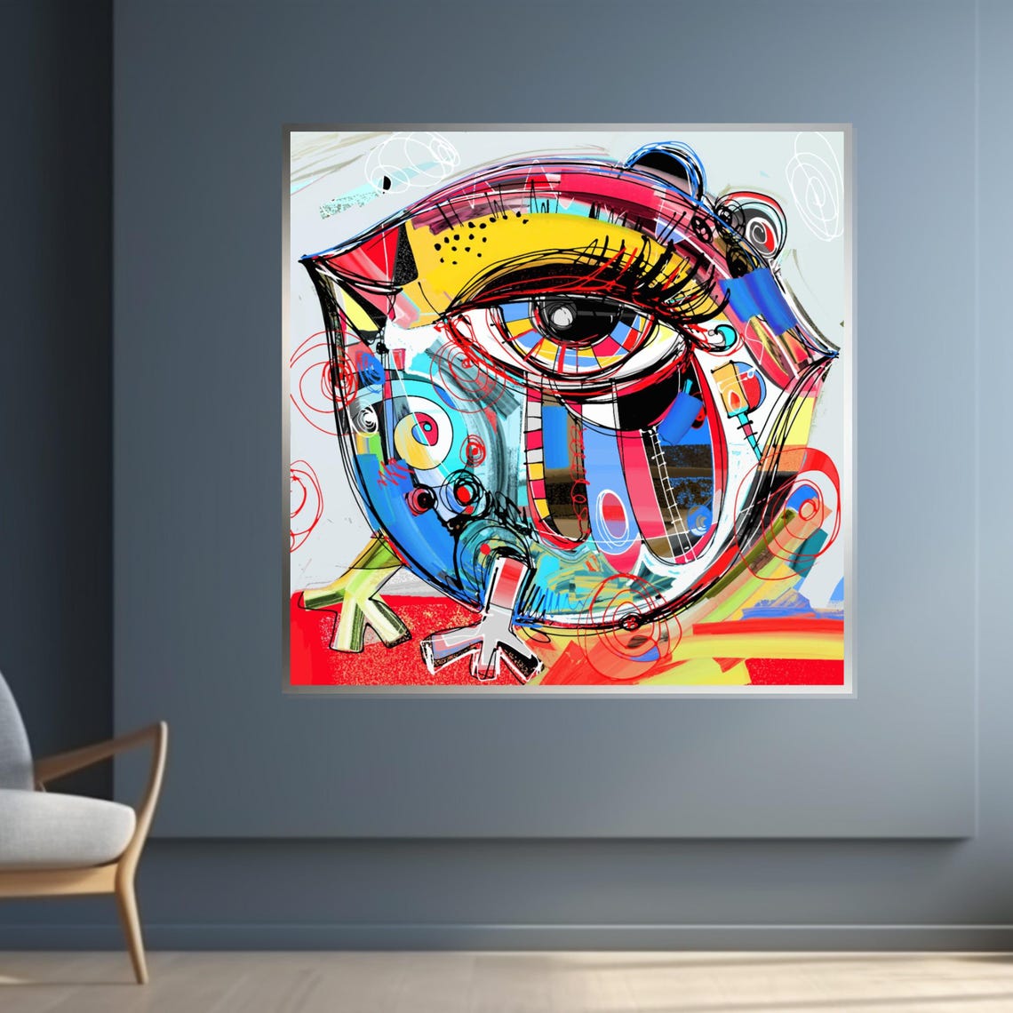 Colorful Abstract Owl Big Eye Pop Art Doodle Fun Style Wall Art - Image 4