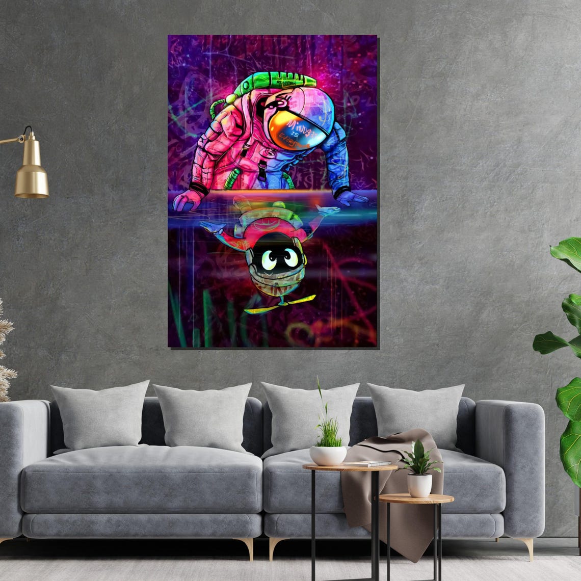 Astronaut Reaching Toward Alien Psychedelic Neon Space Art Poster - Image 2