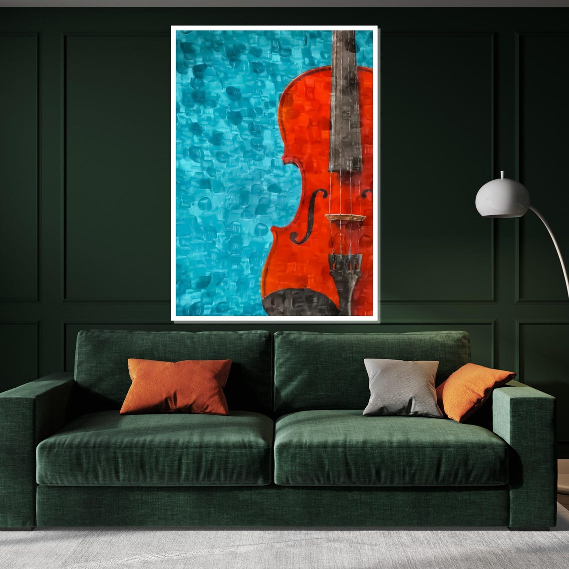 Red Violin on Turquoise Textured Background Music Art Poster - Image 3